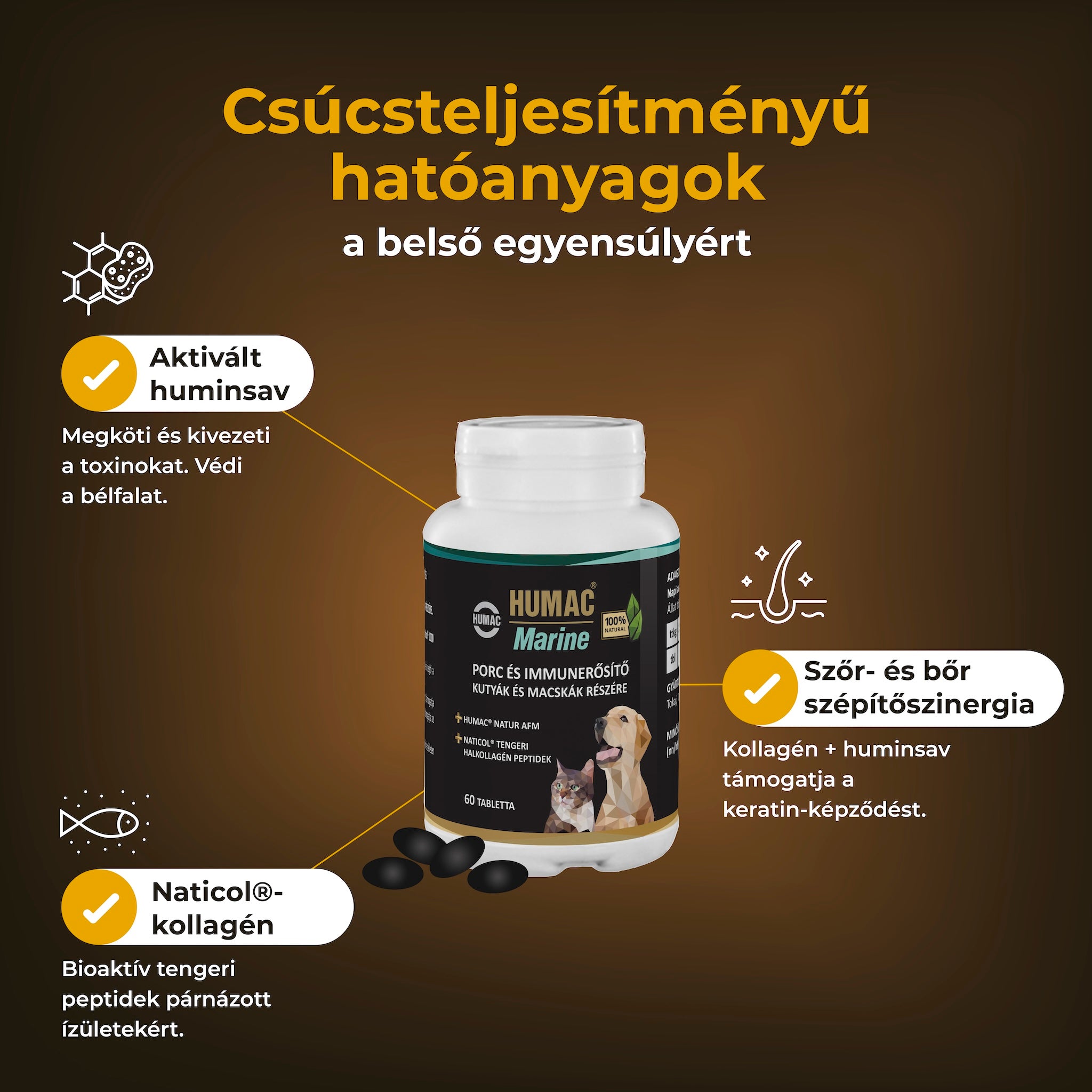 HUMAC® MARINE ízület‑ és bőrrevitalizáló tabletta – 100 % természetes erő