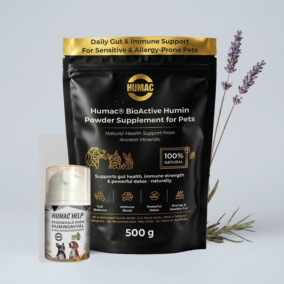 HUMAC® BioActive Humin Powder + HUMAC® Help Levendulás krém